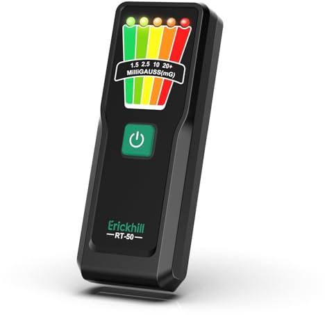 ERICKHILL Handheld EMF Messgerät, Geisterjagd Equipment für paranormale Untersuchungen, 5-stufige LED-Warnungen, 30Hz–20kHz EMF Detektor, Strahlungsmesser für Zuhause, Büro&Outdoor-Inspektionen