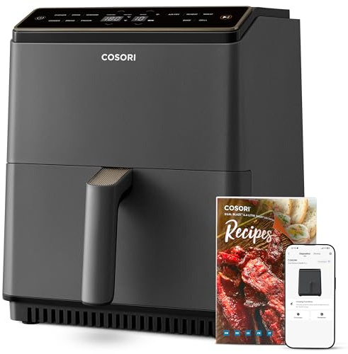 COSORI Friggitrice ad Aria, Air Fryer 6,4 Litri, Forno Elettrico, Doppia Resistenza, Connessione Wifi, 11 Funzioni Preimpostate, Libro&APP Ricette, 1700W, P585S Grigio Scuro