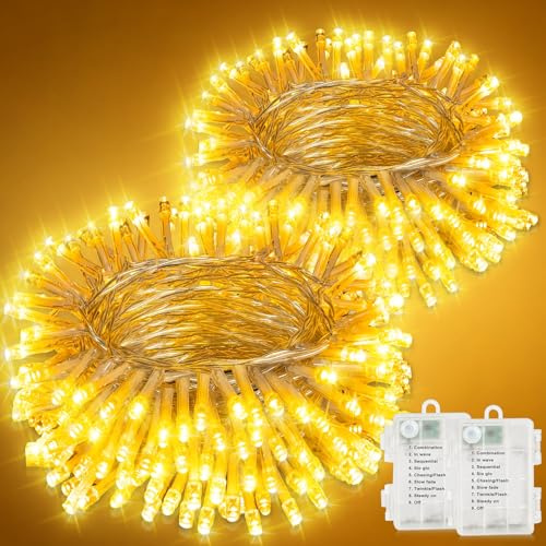 Electight Luci di Natale a Batteria con Timer, 2×10 M 200 Leds Luci Natale Esterno con 8 Modalità, Luci Led Albero di Natale IP44 Impermeabile, per Giardino, Balcone, Festa, Halloween