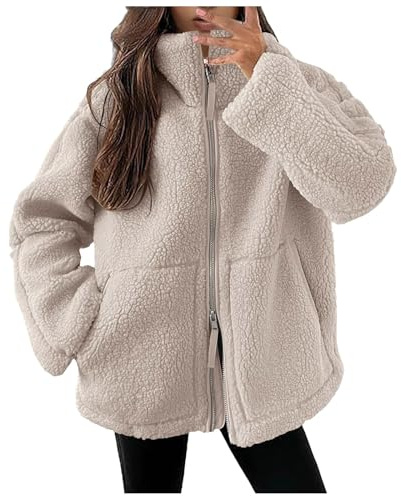 Generisch Teddyjacke Damen - Warme Fleecejacke Zwei-Wege Reißverschluss Winterjacke Dicke Teddy Jacke Outdoor Fleece Damenjacke Zip Flauschige Jacke Thermojacke Teddyfleece Womens Jacket