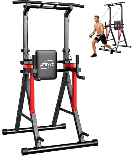 LFEYYD Power Tower Pull Up Bar Free Standing - 13-Level Adjustable Dip Station, Multi-Grip Pullups & Chin Up Bar, X-Frame Stability - Strength Training Workout Station for Home Gym Equipment 400LBS Black and Red