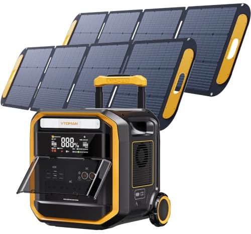 VTOMAN FlashSpeed Pro 3600 Power Station with 2*200W Pro Solar Panel, 3600W/3096Wh LiFePO4 Battery, Expandable Capacity to 6192Wh, 2-Hr Fast Charging 0-100%, solar generator for Camping, Home, Travel