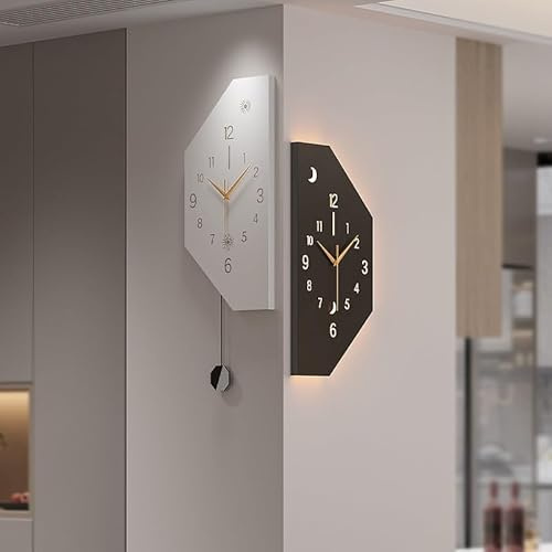 Vnook Orologio da Parete Contemporaneo bifacciale, Orologio angolare con Luce LED, Orologio a Pendolo for Camera da Letto, Soggiorno e Appartamento