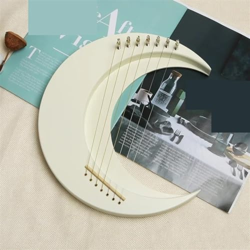Harfe Crescent Moon Lyra Harfe 7 Saiten Tragbares Harfenklavier Mini-Saitenmusikinstrument mit Anleitung Stimmschlüssel