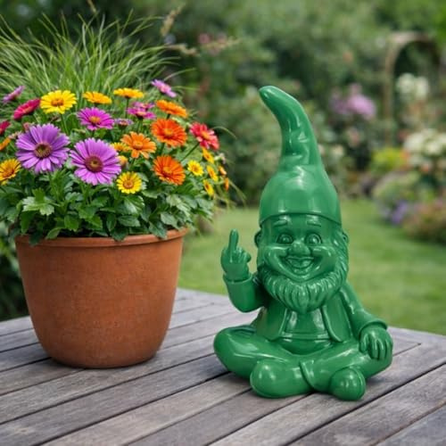 Online Fuchs Lustiger Gartenzwerg für außen mit Mittelfinger in modernen Farben - 21 cm groß - Gartenfiguren für draußen, wetterfest - humorvolle Geschenkidee für Gartenfreunde (Salbei)