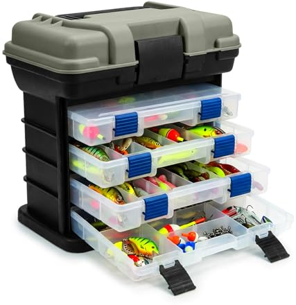 Utility Four-tier Portable Tool Storage Case with Top Storage Compartment Multi-compartment Plastic Hardware Organizer, Carry Handles - Ideal for DIY Tools and Accessories Storage