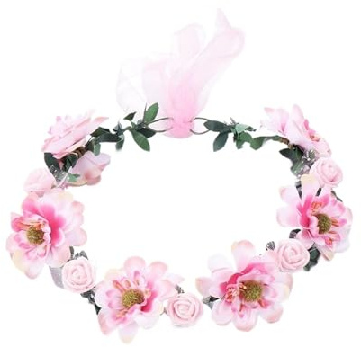 Blomkrona blommor löv pannband bröllopstillbehör flickor blommig krans ros girlang brud gloria huvudbonad för sommar, bröllop (rosa)