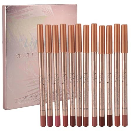 Lip Liner set, 12 stycken läppkonturpennor med matt finish, bärbar, läpliner långvarig, full konsistens, läppkonturpenna för perfekt definierade läppar, 0,8 g