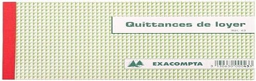 Exacompta - Réf. 43AE - 1 Manifold QUITTANCES DE LOYER - 50 feuillets numérotés et autocopiants - triplicatas (1 original + 2 copies) - format 125 x 21 mm - certifié FSC - fabriqué en France