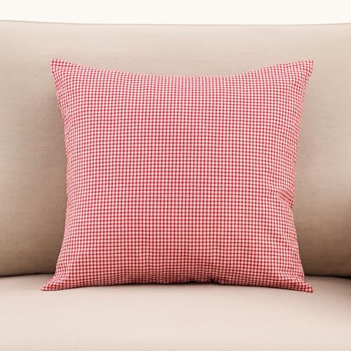 Hans-Textil-Shop Karierter Kissenbezug 40x40 cm Rot Weiß – Baumwolle Karo 2x2 mm, handgefertigt & handgeschnitten in Europa, Kissenhülle mit Reißverschluss