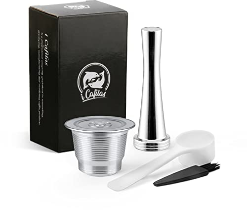 Capsule di Caffè Tazza in Acciaio INOX Metallo Riutilizzabile Capsule Ricaricabili per Casa Caffetteria, Argento (Free Pennello e Cucchiaio) (Tamper + Capsula)