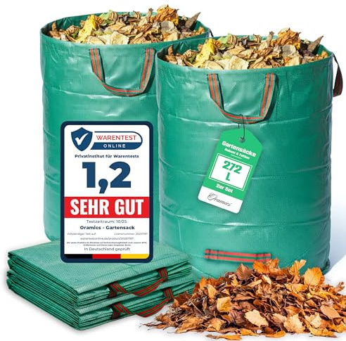 Oramics Gartensack Laubsack 2er Set – 272 Liter Gartenabfallsack Stabil & Selbststehend – Großer Big Bag für Grünschnitt, Laub & Gartenabfälle – Reißfester Gewebesack PP (Ø 67 x 75 cm)