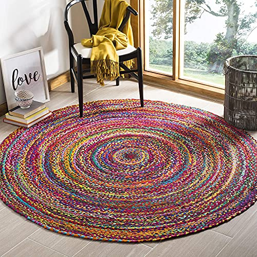 Teppich, Baumwolle, mehrfarbig, rund, handgefertigt, geflochten, wendbar, 120 x 120 cm