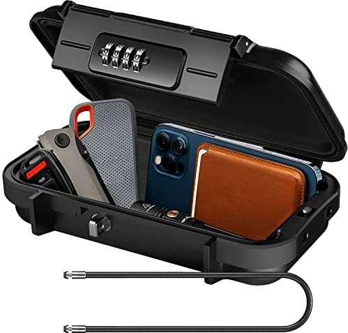 XXL Large Security Lock Box,Outdoor Waterproof Shockproof Travel Safe Lock Box with Removable Wire Rope,4-Digit Combination Safe Box for Dorm,Travel,Beach,Hotel,Car,Home,Office
