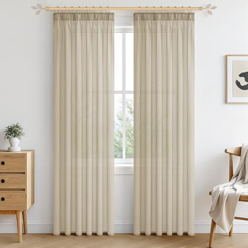 MRTREES Tenda per soggiorno, beige con gancio per binario scorrevole, 140 x 240 cm (LXH) Tende economiche boheme moderne corte per cucina camera da letto, soggiorno, confezione da 2