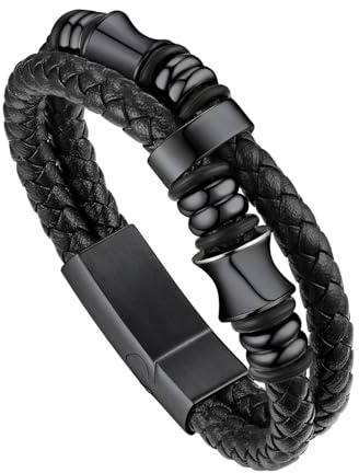 Bandmax Lederarmband Männer Armband Leder mit Magnetverschluss | Wikinger Armband Herren Wasserfest, Geschenk für Vater/Ehemann/Freund, Silber/Schwarz/Gold, Länge 19/21/23/25cm