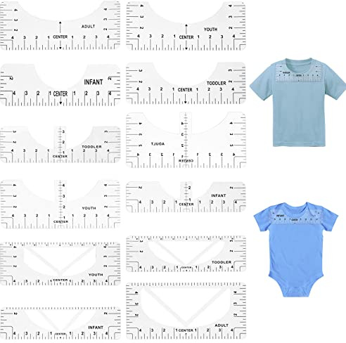 PMELCXD T-Shirt Ausrichtungslineal, 12pcs Ausrichtungslineal Werkzeug Für T-Shirt, T-Shirt Lineal Guide Tool Set für V-Ausschnitt/T-Bogen-Kragen