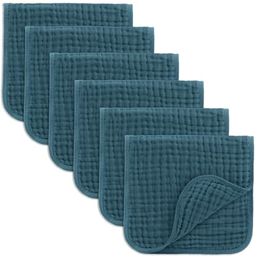 Comfy Cubs Musselin-Spucktücher 50 x 25 cm, 6er-Pack – Groß, 6-lagig, Ultra-saugfähig, 100% Baumwolle, für Babys, Speichel und Verschmutzungen – Sicheres und sanftes Spucktuch-Set für Babys – Neptune