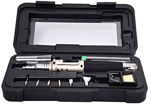 Toplionace Juego de Soldador de Gas 10 en 1, Kit de Pluma de Soplete de Soldadura de Autoencendido, Herramientas de Reparación de Soldadura de Quemador de Punta de Butano Multifuncional (Oro)