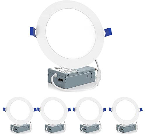 Meconard 4 Pack 6 Inch LED Recessed Ceiling Light, 2700K/3000K/3500K/4000K/5000K Selectable, Dimmable 12W=110W, 1050LM, IC Rated Can-Killer Downlights with Junction Box, ETL and Energy Star Listed