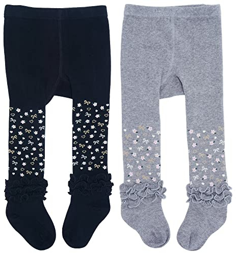 Snegyu 2pz Carino Collant con Floreale Volant Frilly Trim per Bambina Bimba Neonata Calze Collant Principessa Leggings Calzini Calzamaglia Cotone per 3-12 Mesi