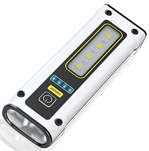 Lampe de poche LED rechargeable EDC, torche de poche tactique super lumineuse avec lumière de travail rouge bleu et COB, lampe de poche à aimant portable multifonction étanche IPX4 (Blanc)