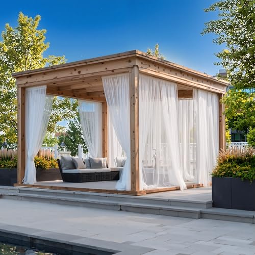 NICETOWN 2 Panels White Outdoor Mosquito Shield Mesh for Patio Waterproof, Rod Pocket Airy Net Sheer Curtains Tulle Outdoor Drapes with DIY Adjustable Length for Backdrop, W59 x L98