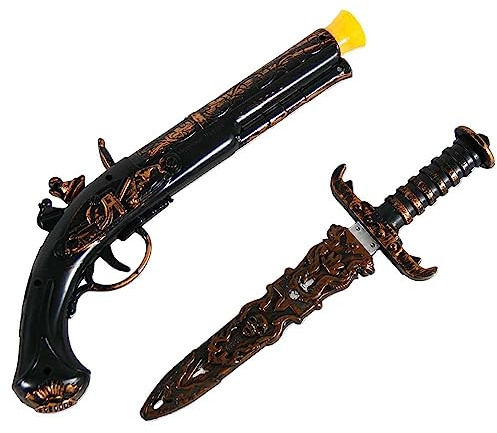 zonzxcv Pirate Sword and Gun Set Pirate Toys Plastic Sword Fake Dagger with Sheath Cosplay Sword Flintlock Pistol Fake Knife, ZO537