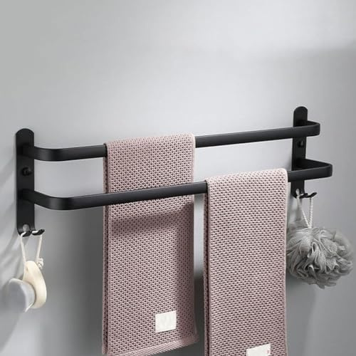 Handtuchhalter Schwarz Wandmontage Badetuchhalter Aluminium Handtuchstange Ständer für Badezimmer, Hotel, Küche(50 cm, schwarz, 2-lagig)