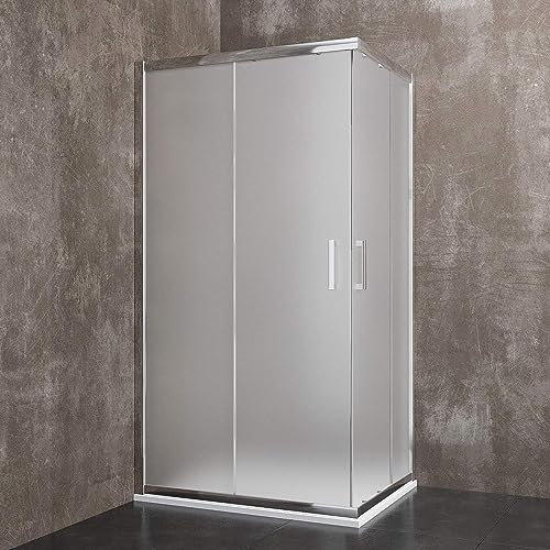 Box Doccia Rettangolare In Cristallo Temperato Satinato da 6 mm Cabina Bagno 195 Cm H Con Ante Porte Scorrevoli Struttura Alluminio Anodizzato Maniglie in Acciaio Cromato Salinas (90 x 110 Cm)