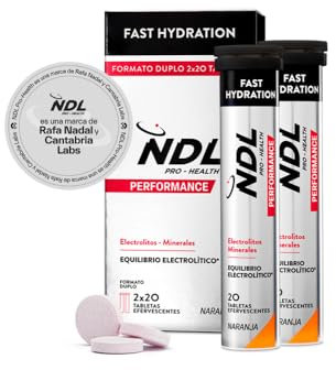 NDL Pro-Health Fast Hydration – Brausetabletten mit schneller Hydratation, Elektrolyten und Mineralsalzen für den Sport, reduziert Müdigkeit, Orangengeschmack, Packung à 2, 40 Tabletten