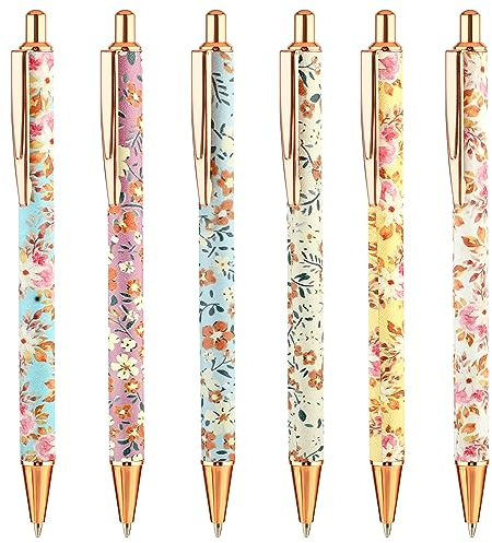 TIESOME Aesthetic Einziehbarer Blumen Gel Stifte 1 mm, 6 Stück - Hübsche Glatte Schreibstifte für Bürogeschenke