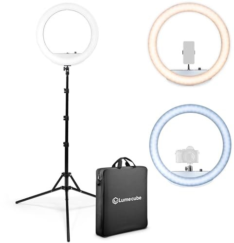 Lume Cube - LED Ring Light for Videos, Selfies, Live Streaming | 18 Circle Light with Stand, Phone Holder and Camera Stand, Laptop + 6.5 Tripod Stand