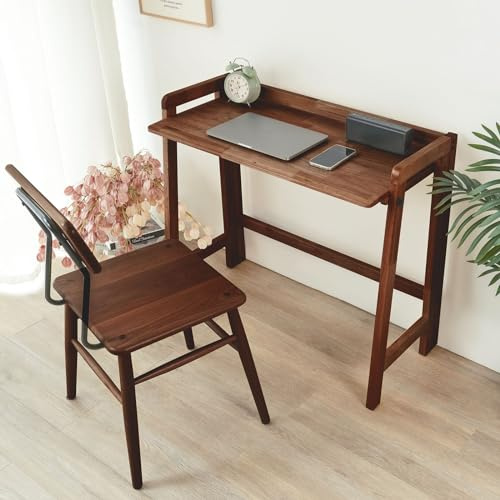 Cttasty Computer Desk, Foldable Desk, Home Office Desks, Solid Wood Writing Desk, Mid Century Modern Desks, Oak Study Table, Folding Desks for Small Spaces, 31.5 W x 27.6 H x 13.6 D Inches, Walnut