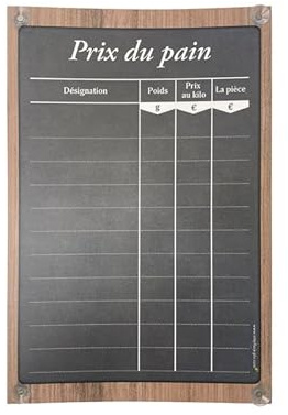 Panneau PRIX DU PAIN dimensions 60 x 40 cm avec fixation ventouses