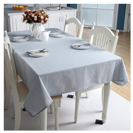 Lieson Tischtuch Rechteckig 140x220 cm, Baumwolle Leinen Tischdecke Abwaschbar Einfache Einfarbig Tischwäsche für Couchtisch Home Küche Speisetisch Dekoration, Hellblau