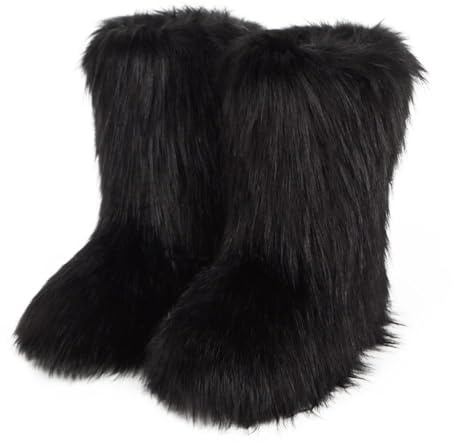 ZOSCGJMY Bottes de neige en fausse fourrure pour femme - Bout rond - En daim - Chaussures plates, Noir 2, 38 EU