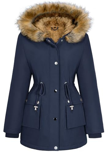 Xnova Cappotto Parka Donna Foderato in Pile Inverno | Antivento Idrorepellente, con Cappuccio, Media Lugghezza, Pelliccia Sintetica, con tasche Caldo ed Elegante per Outdoor