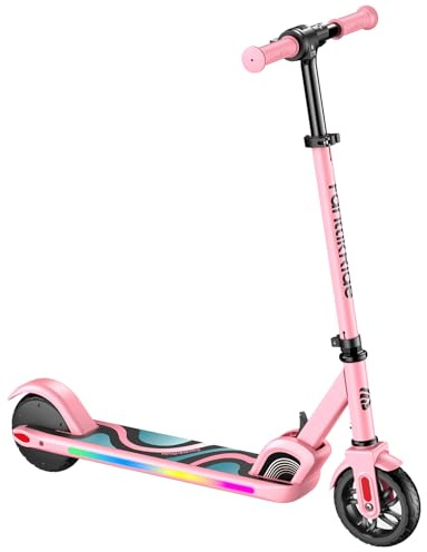 FanttikRide C9 Pro Patinete Electrico Niño para estaturas de120-160 cm, Luces Arcoíris Coloridas, 8/13/16 km/h, Alcance de 8 km, Pantalla LED, Altura Ajustable, Plegable, para Niños hasta 60 kg,Rosa