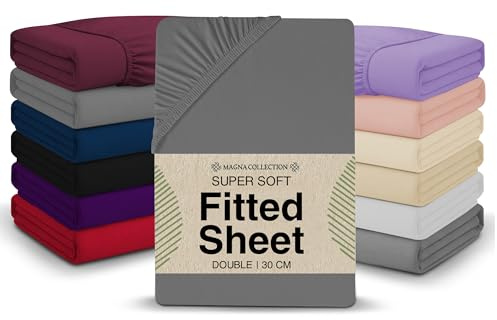 Single Fitted Sheet - 90 x 190cm with 30cm Deep Pocket, Soft Brushed Microfibre, Wrinkle-Free, Easy Care, Fade & Shrink Resistant by MAGNA COLLECTION (Grey, Single)