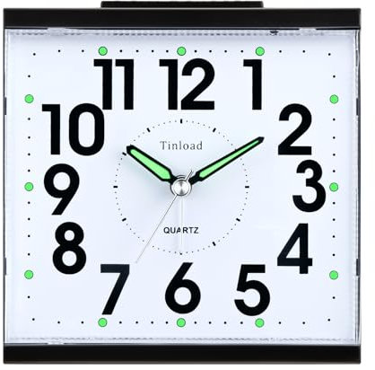 Tinload Analog Seniorenwecker mit Nachtlicht, 4.7 Zoll großes Zifferblatt, Tischuhr mit Schlummerfunktion, laut, ansteigendem 3-stufigem Glockenton, Batteriebetrieben