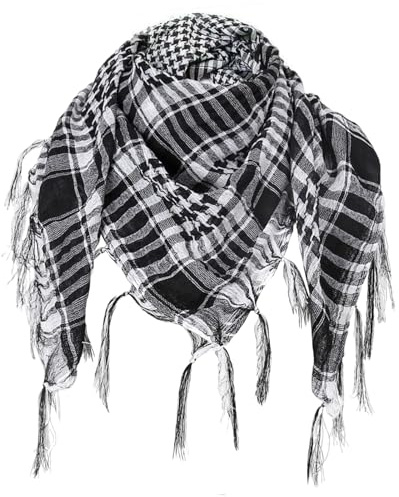 TUONYIS Halstuch Shemag Scarf Arafat-Tuch Palituch Taktischer Schal Dreieckstuch Halstuch mit Fransen Shemagh für Junge Männer und Frauen Jeden Alters, Einheitsgröße (Schwarz+Weiß)