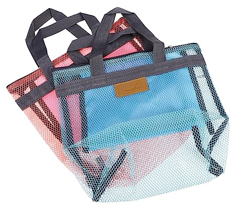 PACKOVE Bolsa de Malla para Playa y Piscina Unisex de Poliéster, 2 Piezas, Fácil de Usar Drenaje para Arena y Agua, Adecuado para Actividades al Aire Libre