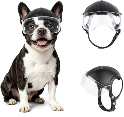 Enjoying Casques de Chien pour Petits Chiens, Petit Casque de Chien avec Verres Transparente, Casque de Chiot avec Trous d'oreille, Équipement de Randonnée à Moto en Plein Air pour Chiens