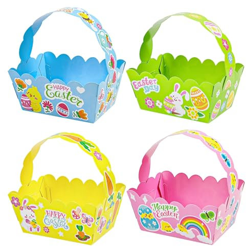 SULOLI 12 Pezzi Cestino Carta Pasquali,Cesti per Caccia alle Uova di Pasqua,Cestino Artigianato Regalo di Pasqua per Bambini