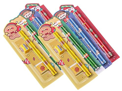 LALAFINA 8sets Matite Da Disegno Natale Per Ragazzo Ragazza Ragazza Con Temperamatite Portatile Sicuro e Design Cartoon Kit Cancelleria Scolastica Essenziale Per Ragazzi Stile Random