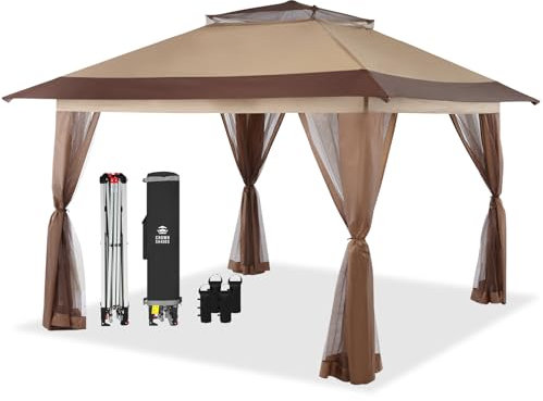 Pavillon 4x4 Wasserdicht Stabil Winterfest, Höhenverstellbar Gartenpavillon mit 4 Moskitonetz Seitenteilen, Gartenpavillon Metall, Pop Up Faltpavillon Gartenzelt fürFestival, Partys, Hochzeit