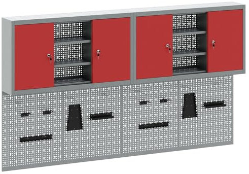 vidaXL 4 Delars Verktygsskåp och Pegboard Set Väggmonterat Röd Metall
