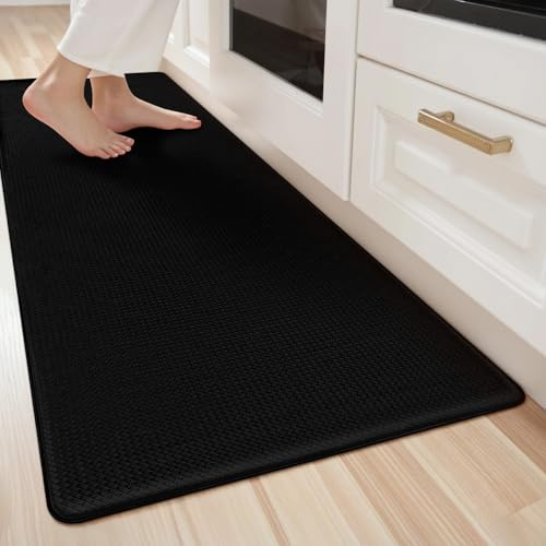 LEKEEPGO Küchenteppich 60x180cm, Küchenläufer, Teppich Läufer Küche,Schwarz | Anti-Müdigkeit, Vinyl Material, Rutschfest, Schmutzabweisend, Wasserdicht, Auslaufsicher, Waschbar, Leicht zu Reinigen