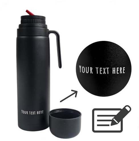 Gaucho Bruno Yerba Mate Flask – Contenitore termico con beccuccio di precisione, maniglia e coperchio a vite – Acciaio inossidabile rivestito Nero – 1L Personalizzabile